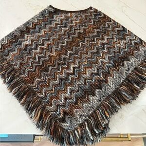 Missoni Chevron Patterned Poncho with Fringe